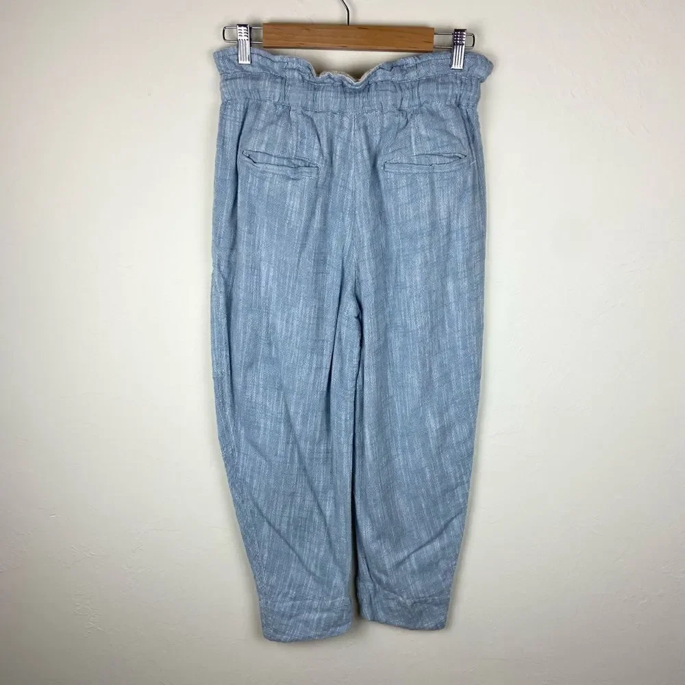 Free People Paradise Linen-Blend Chambray Ankle Pant - Light Blue